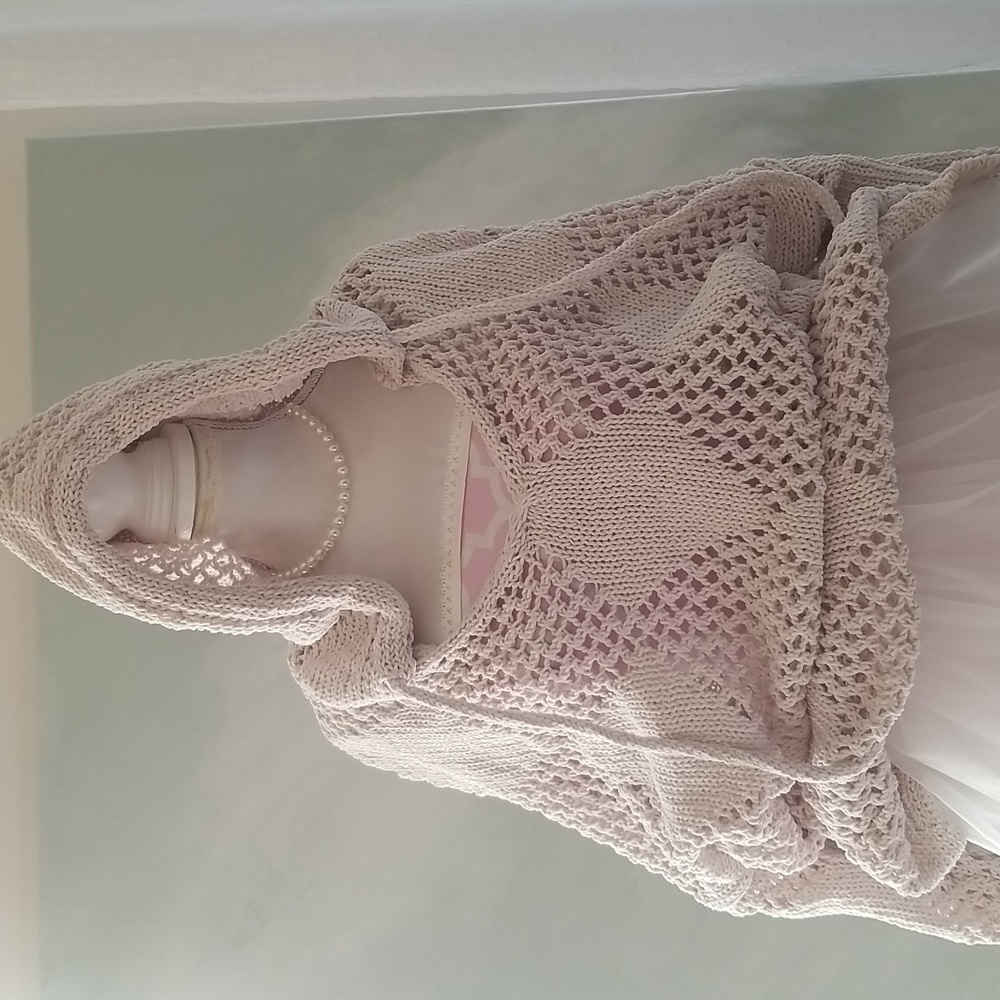 Cute!!  Crocheted Pullover Hooded Sweater! Cream